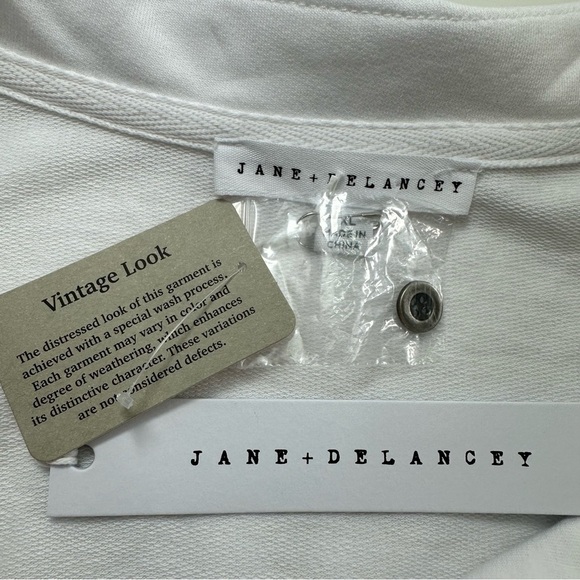 NWT Jane Delancey Vintage Look Button Up Top Womens XL Terry White Short Sleeve - Picture 5 of 8